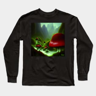 Beautiful Landscape Painting with mountains and big mushrooms, Mushrooms Long Sleeve T-Shirt